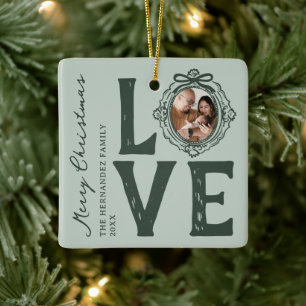 Familie Liefde Doodle Foto Kerstmis Keramisch Ornament