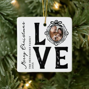 Familie Liefde Doodle Foto Kerstmis Keramisch Ornament