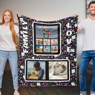 Familie Liefde Foto Collage Ditsy Bloemmotief Fleece Deken