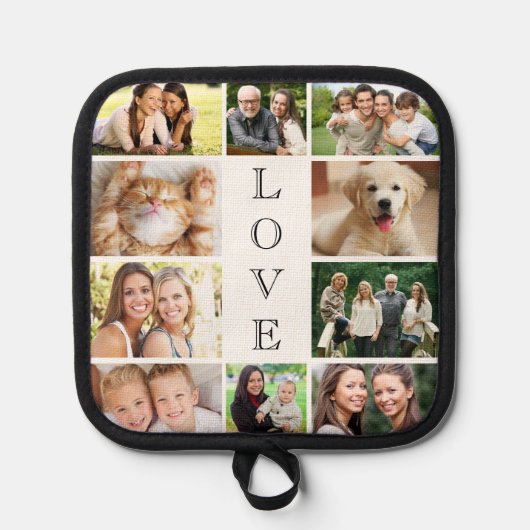 Familie Liefde Fotocollage Gepersonaliseerd Wit Pannenlap (Voorkant)