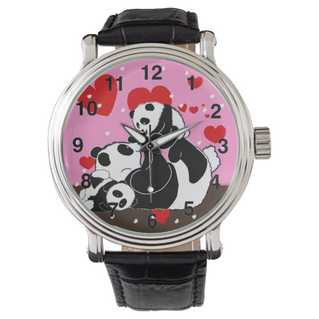 Familie Liefde Knuffelende Panda Beren Kunst van L Horloge (Voorkant)