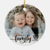 Familie Liefde Script Foto Hart Naam Aangepaste Kl Keramisch Ornament (Achterkant)