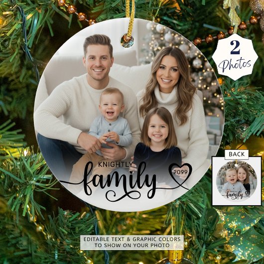 Familie Liefde Script Foto Hart Naam Aangepaste Kl Keramisch Ornament
