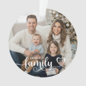 Familie Liefde Script Foto Hart Naam Aangepaste Kl Ornament (voorkant)