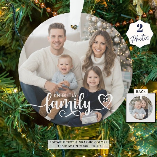 Familie Liefde Script Foto Hart Naam Aangepaste Kl Ornament