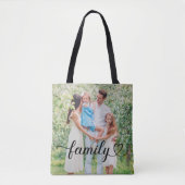 Familie Liefde Zwarte Script Aangepaste Foto Tote Bag (Voorkant)