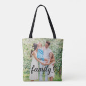 Familie Liefde Zwarte Script Aangepaste Foto Tote Bag (Achterkant)