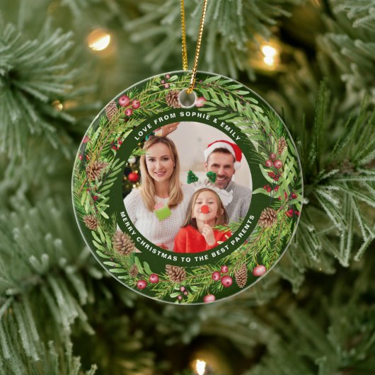 Familie loof krans foto Kerstmis Groen Keramisch Ornament (Boom)