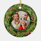 Familie loof krans foto Kerstmis Groen Keramisch Ornament (Voorkant)