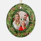 Familie loof krans foto Kerstmis Groen Keramisch Ornament (Links)