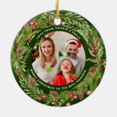 Familie loof krans foto Kerstmis Groen Keramisch Ornament (Achterkant)