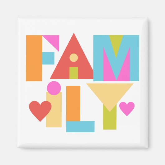 FAMILIE Magneet -Kleur Blok Letters-Custom BG Kleu (Voorkant)