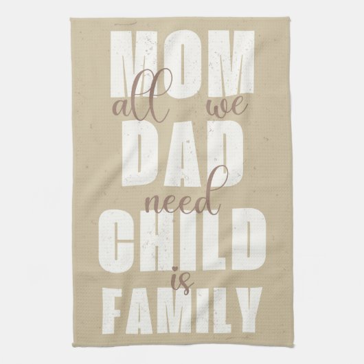 Familie (mama, papa, Kind) Wit op Zand Theedoek (Verticaal)