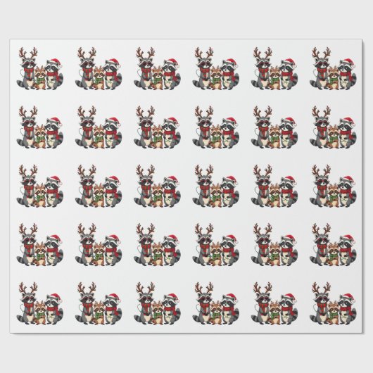 Familie Matching Christmas Raccoons Santa Hat Cadeaupapier (Vlak)