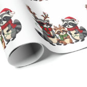 Familie Matching Christmas Raccoons Santa Hat Cadeaupapier (Rol Hoek)