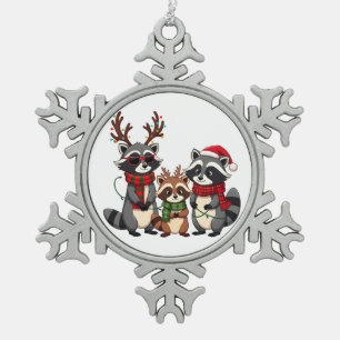 Familie Matching Christmas Raccoons Santa Hat Tin Sneeuwvlok Ornament