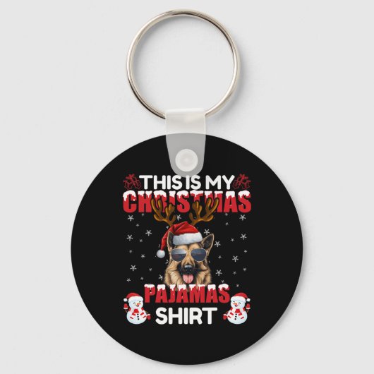 Familie Matching Funny Xmas Pyjama Duitse Herder Sleutelhanger (Voorkant)