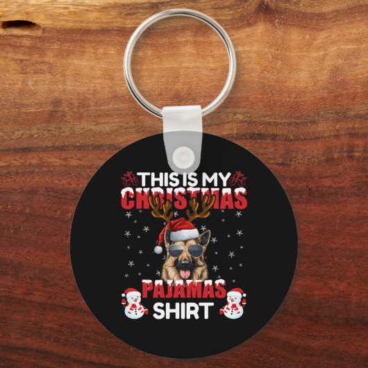 Familie Matching Funny Xmas Pyjama Duitse Herder Sleutelhanger (Voorkant)
