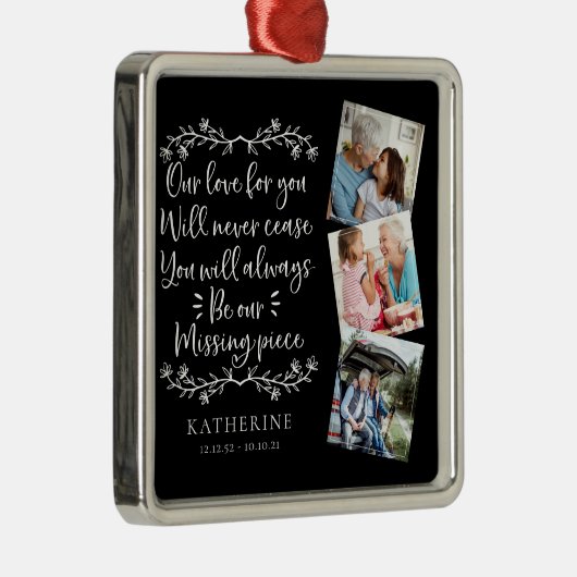 Familie Memorial Three Photo Keepomwille Metalen Ornament (Rechts)