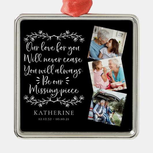 Familie Memorial Three Photo Keepomwille Metalen Ornament (Voorkant)