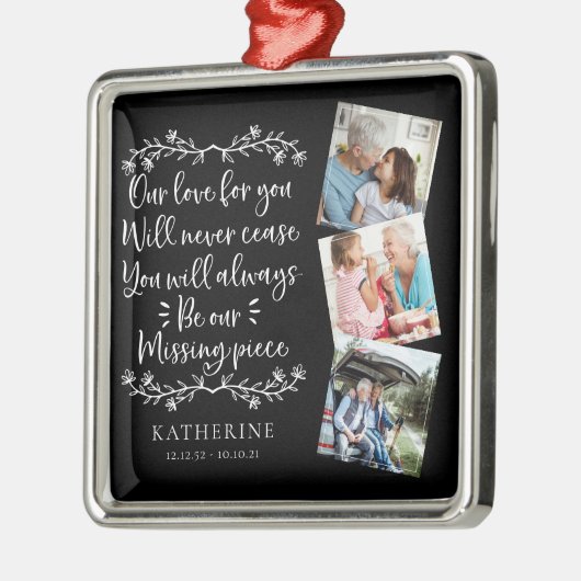 Familie Memorial Three Photo Keepomwille Metalen Ornament (Links)