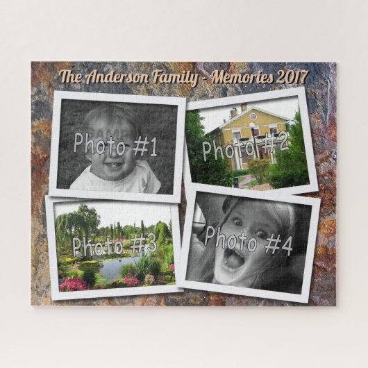 Familie Memories 4 x aangepaste foto's op Grungy R Legpuzzel (Horizontaal)