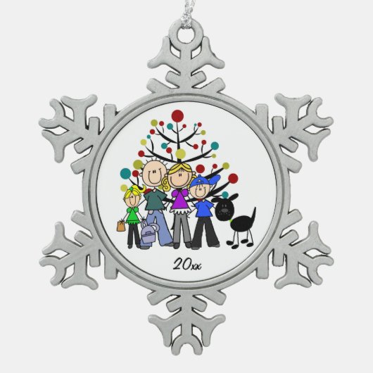 Familie met Black Dog Snowflake Ornament (Voorkant)