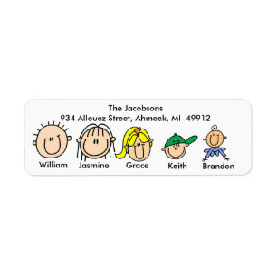 Familie met drie Kinder Adresetiketten Etiket