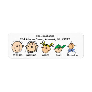 Familie met drie Kinder Adresetiketten Etiket