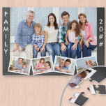 Familie met Editable Year ZigZag Photo Collage Legpuzzel<br><div class="desc">Creëer je eigen familiefoto puzzle en voeg het jaar toe. Het fotomalplaatje is opstelling klaar voor u om vijf foto's toe te voegen. De hoofdfoto zal als achtergrond worden gebruikt en de resterende 4 foto's zullen in een zigzag fotostrip langs de bodem worden gelegd. Dit ontwerp heeft een grijze achtergrond...</div>