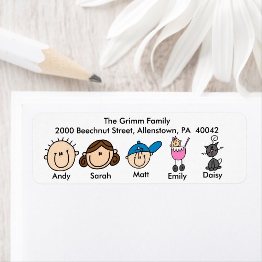 Familie met kat Adresetiketten Etiket (Insitu)