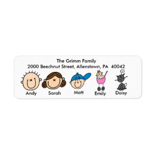 Familie met kat Adresetiketten Etiket