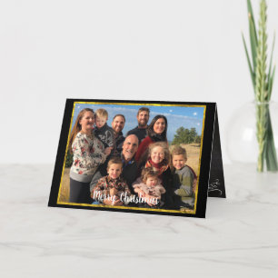 Familie met kerstfeestjes en krijt feestdagen kaart