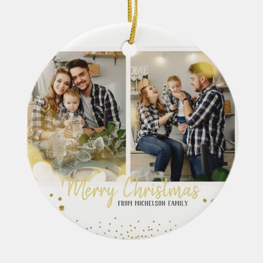 Familie met Kerstmis Gold Confetti Keramisch Ornament (Voorkant)