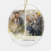 Familie met Kerstmis Gold Confetti Keramisch Ornament (Links)