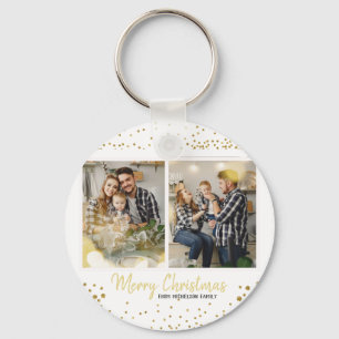 Familie met Kerstmis Gold Confetti Sleutelhanger