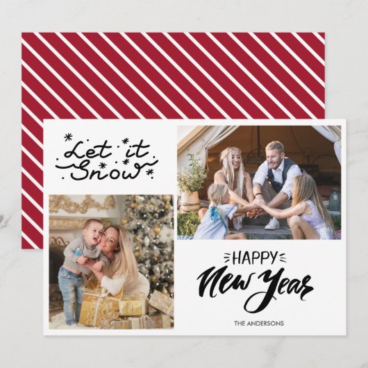 Familie met Kerstmis laat het nieuwe jaar sneeuwen (Voorkant / Achterkant)