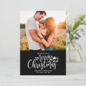 Familie met Kerstmis zwarte witte Kaart (Staand voorkant)