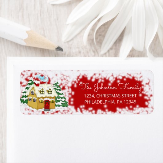 Familie met rode kerstretour etiket (Insitu)