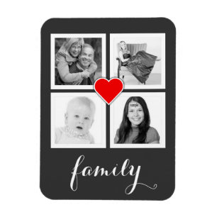Familie met vier foto's en hart magneet