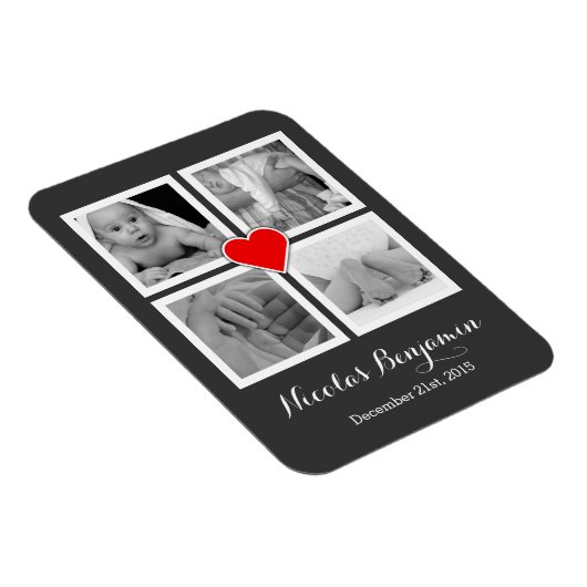 Familie met vier foto's en hart magneet (Rechterzijde)