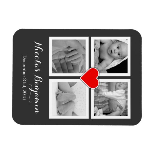 Familie met vier foto's en hart magneet (Horizontaal)