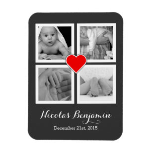 Familie met vier foto's en hart magneet