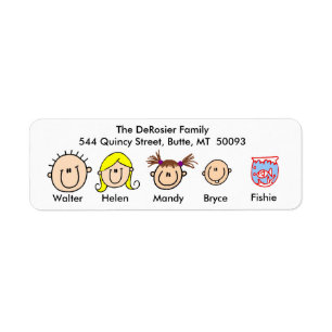 familie met visAdresetiketten Etiket