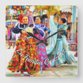 Familie Mexicaanse feestdansers 2549 Vierkante Klok (Voorkant)