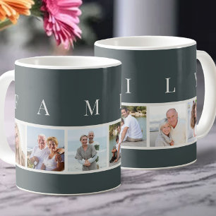 FAMILIE Moderne Typografie en Custom 6 Photo Slate Koffiemok