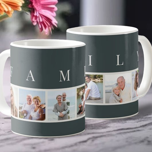 FAMILIE Moderne Typografie en Custom 6 Photo Slate Koffiemok