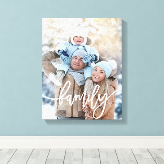 Familie | Moderne witte typografie met uw foto Canvas Afdruk (Insitu (Houten vloer))