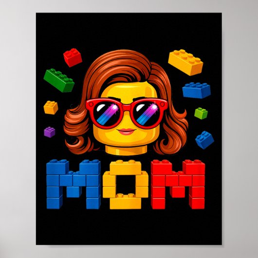 Familie moeder hoofd bouwer bouwt stenen blokken poster (Voorkant)