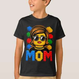 Familie moeder hoofd bouwer bouwt stenen blokken t-shirt